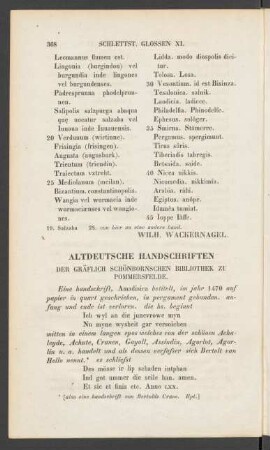 Altdeutsche Handschriften Der Gräflich Schönbornschen Bibliothek Zu Pommersfelde.