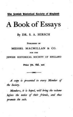 A book of essays / by S. A. Hirsch