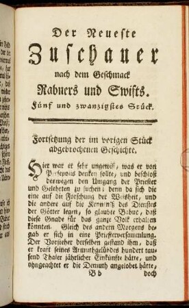 Der neueste Zuschauer nach dem Geschmack Rabners und Swifts. Fünf und zwanzigstes Stück.