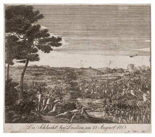Die Schlacht bei Dresden am 27. August 1813, (Schlacht Teil der Befreiungskriege) zwischen den Franzosen unter Napoléon I. und dem Hauptheer der Verbündeten unter Fürst Schwarzenberg