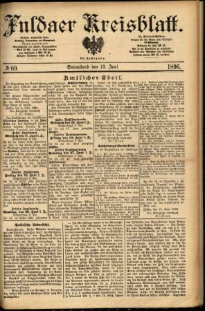 Erste Ausgabe vom Samstag, den 13. Juni 1896.