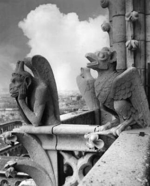 Chimäre und Wasserspeier : Chimäre und Wasserspeier (1846/1855; E. E. Viollet-le-Duc). Paris, Kathedrale Notre-Dame, Turmgalerie