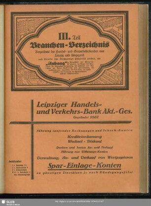 III. Teil. Berufsklassen und Gewerbebetriebe : III. Teil. Branchen-Verzeichnis