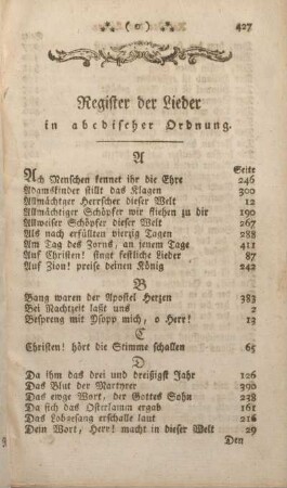 Register der Lieder in abcdischer Ordnung.