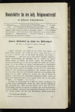 Häckels Welträtsel im Lichte der Wissenschaft : (Schluß)