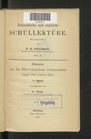 Teil 1: Histoire de la Révolution franaise depuis 1789 jusqu'en 1814