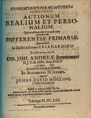 Actionum realium et personalium, qua constituendae & in iudicium introducendae, differentiae primariae