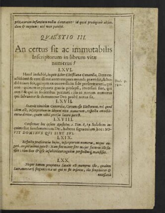 Quaestio III. An certus sit ac immutabilis Inscriptorum in librum vitae numerus?