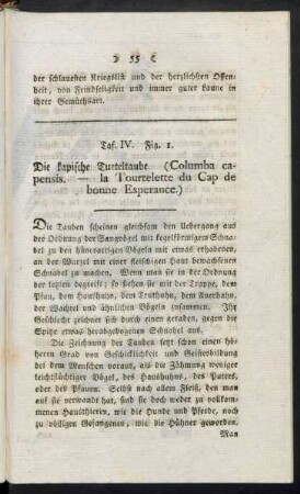 Taf. IV. Fig. 1. Die kapische Turteltaube Fig. 2. Der Papagei mit lasurblauem Kopfe Fig. 3. Der Bläuling