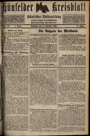 Erste Ausgabe vom Samstag, den 16. November 1929.