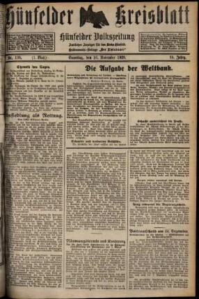 Erste Ausgabe vom Samstag, den 16. November 1929.