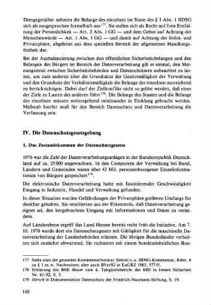 1. Das Zustandekommen der Datenschutzgesetze