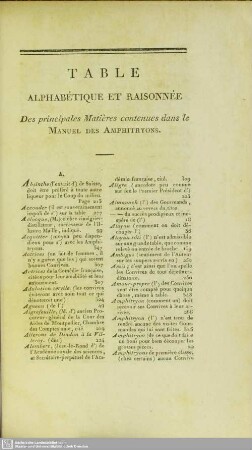 Table alphabétique et raisonnée