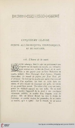 Cinquième classe: Sujets allégoriques, historiques, et de fantaisie