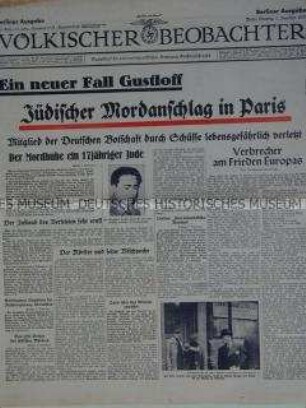 Tageszeitung "Völkischer Beobachter" über einen Anschlag auf einen deutschen Diplomaten in Paris