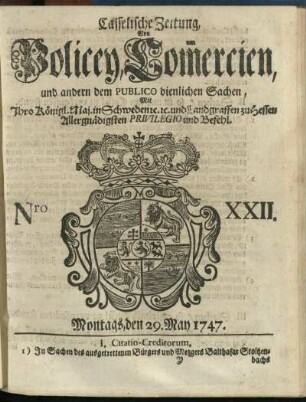 Nro. XXII, Montags, den 29. May 1747