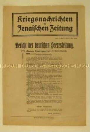 Nachrichtenblatt der "Jenaischen Zeitung" zum Kriegsverlauf an der Westfront