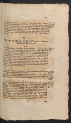 Tit. V. Von Lohn und Ordnung der Dienst-Bothen, an Knechten Mägden und Tagelöhnern.