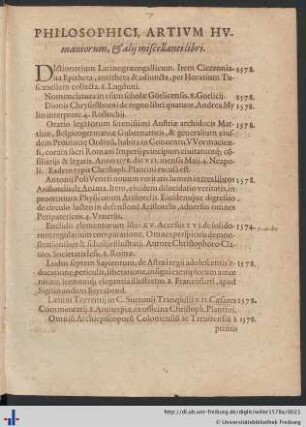 Philosophici, Artivm Hvmaniorum, & alij miscellanei libri.
