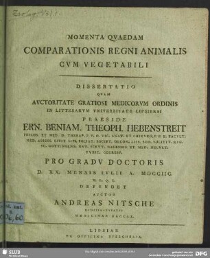 Momenta Quaedam Comparationis Regni Animalis Cum Vegetabili