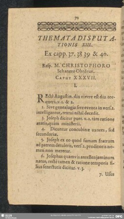 Themata Disputationis XIII., Ex capp.37.38.39.& 40.