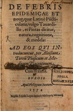 De Febris epidemicae et nove, ... natura