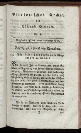 Nr. 8. Magdeburg, den 26ten November 1791