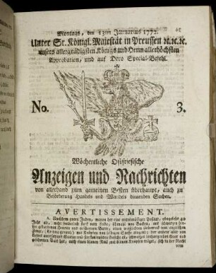 No. 3. Montags, den 13ten Januarius 1772.