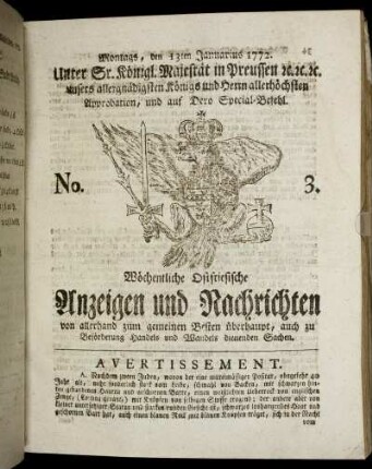 No. 3. Montags, den 13ten Januarius 1772.