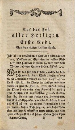 Predigten auf die Feste des Herrn, der seligsten Jungfrau und einiger Heiligen : in drey Bänden, Dritter Band. Feste einiger Heiligen