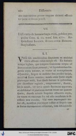 VII. Dissertatio de haemorrhagia uteri.