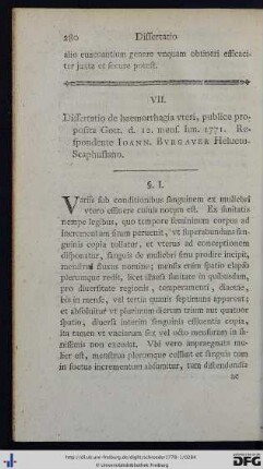 VII. Dissertatio de haemorrhagia uteri.