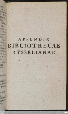 Appendix Bibliothecae Rysselianae
