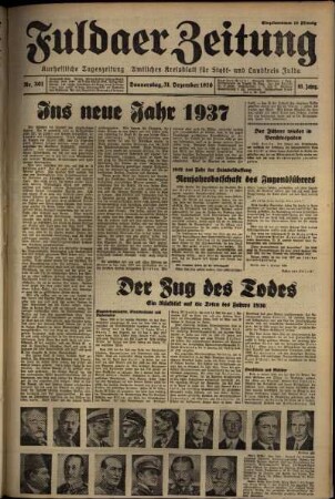 Erste Ausgabe vom Donnerstag, den 31. Dezember 1936.