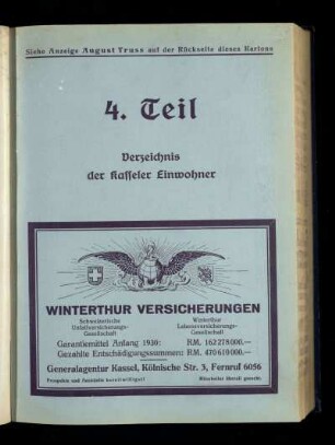 Verzeichnis der Kasseler Einwohner