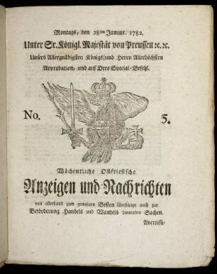 No. 5. Montags, den 28ten Januar 1782