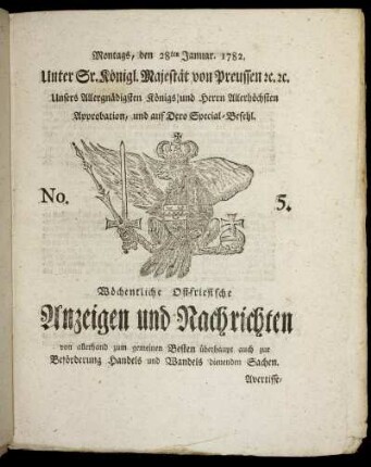No. 5. Montags, den 28ten Januar 1782
