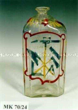 Flasche mit Emailmalerei und Aufschrift "Das Ehrbare ZimmerHandwerk"