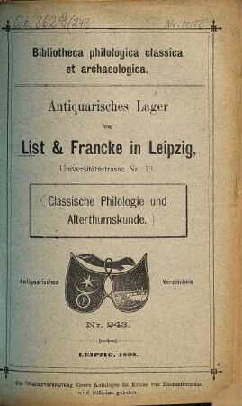Lager-Verzeichnis. 243. 1893