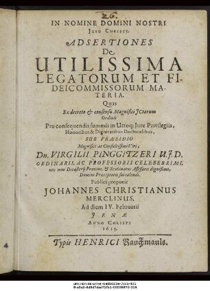 Adsertiones De Utilissima Legatorum Et Fideicommissorum Materia