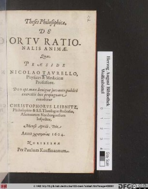 Theses Philosophicae, De Ortu Rationalis Animae