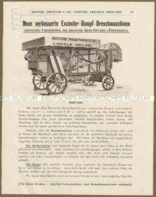 Landwirtschaftliche Maschinen der Ruston Proctor und Cie. in England