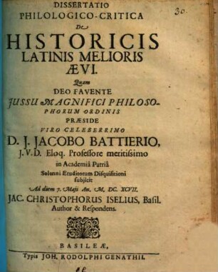 Dissertatio philologico-critica de historicis Latinis melioris aevi