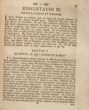 Dissertatio IV. Theoria luminis et colorum.
