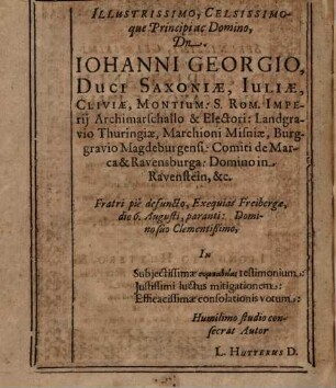 Laudatio funebris serenissimi, celsissimique principis ac domini Dn. Christiani II. ducis Saxoniae, ... 23. Iunii anno 1611 Dresdae pie beateque defuncti
