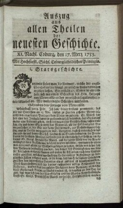 XI. Nachlese. Coburg, den 17. Merz. 1753.