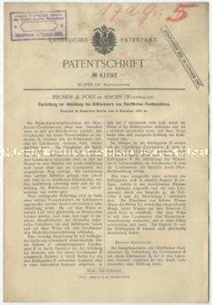 Patentschrift einer Einrichtung zur Abkühlung des Kühlwassers von Oberflächen-Kondensatoren, Patent-Nr. 41092