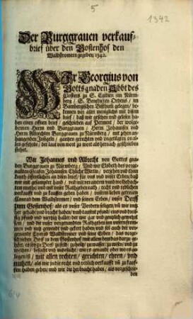 Der Burggrauen verkaufbrief über den Gostenhof den Waldstromern gegeben : 1342