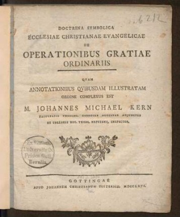 Doctrina Symbolica Ecclesiae Christianae Evangelicae De Operationibus Gratiae Ordinariis