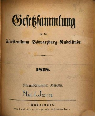 Gesetzsammlung für das Fürstenthum Schwarzburg-Rudolstadt. 39, 39. 1878